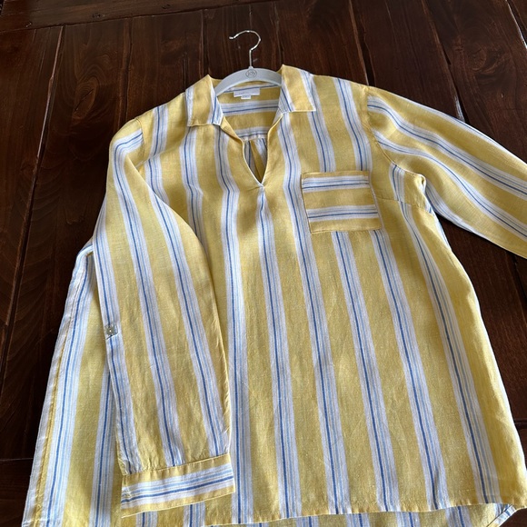 Pop-over, collared vee-neck, roll-tab sleeve blouse, JJill sz S - Picture 5 of 6